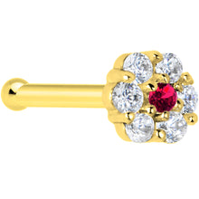将图片加载到图库查看器,Solid 14K Yellow Gold Clear Red CZ Flower Nose Bone