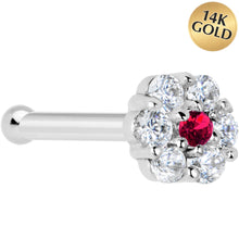 Load image into Gallery viewer, Solid 14K White Gold Red Clear CZ Flower Nose Bone