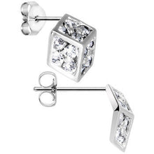 Load image into Gallery viewer, 14k White Gold CZ 7mm Dice Stud Earrings