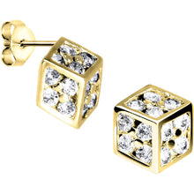 Load image into Gallery viewer, 14k Yellow Gold CZ 10mm Dice Stud Earrings