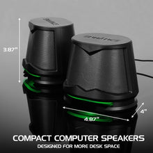 Load image into Gallery viewer, Enhance SB2 USB Powered LED Speakers – Green LED / 10 W Peak