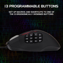Load image into Gallery viewer, Enhance Theorem 2 MMO Gaming Mouse — 13‑Button, 4000 DPI, Black