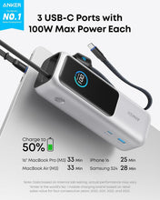 Load image into Gallery viewer, Anker 25000mAh Laptop Power Bank – 100W Triple USB-C with Built-In Cables