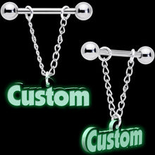 将图片加载到图库查看器,Custom Glow in the Dark Chain Personalized Name Dangle Nipple Ring Set