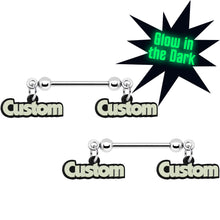 将图片加载到图库查看器,Custom Glow in the Dark Double Personalized Name Dangle Nipple Ring Set