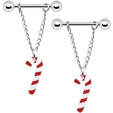 将图片加载到图库查看器,14G Christmas Candy Cane Chain Dangle Nipple Ring Set