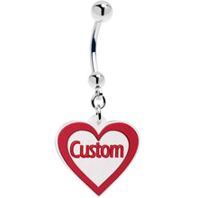 将图片加载到图库查看器,Custom Red White Valentines Day Heart Personalized Dangle Belly Ring