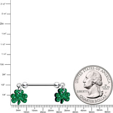 Load image into Gallery viewer, 14G 5/8 Green Glitter St Patricks Day Shamrock Nipple Ring Set