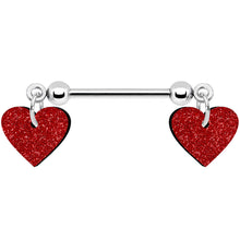 Load image into Gallery viewer, 14G 5/8 Red Glitter Valentines Day Heart Nipple Ring Set