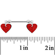 Load image into Gallery viewer, 14G 5/8 Red Glitter Valentines Day Heart Nipple Ring Set