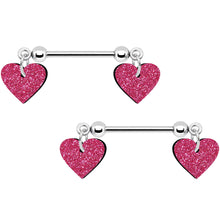 将图片加载到图库查看器,Pink Glitter Heart Nipple Ring Set