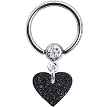 Load image into Gallery viewer, 14G 1/2 Clear Gem Black Glitter Heart Dangle BCR Captive Ring
