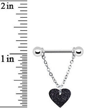 Load image into Gallery viewer, Black Glitter Heart Chain Dangle Nipple Ring Set