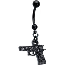 将图片加载到图库查看器,Jet Black Glitter Gun Dangle Belly Ring