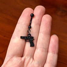 将图片加载到图库查看器,Jet Black Glitter Gun Dangle Belly Ring