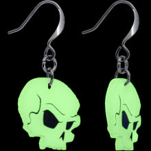 Load image into Gallery viewer, Creepy Skull Glow in the Dark Halloween Fishhook Dangle Earrings