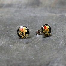 Load image into Gallery viewer, Red Rose Flower Skeleton Cameo Stud Earrings