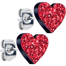 将图片加载到图库查看器,Ruby Red Glitter Heart Stud Earrings