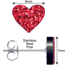 将图片加载到图库查看器,Ruby Red Glitter Heart Stud Earrings