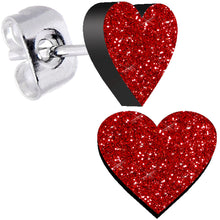将图片加载到图库查看器,Ruby Red Glitter Heart Stud Earrings