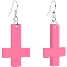 Load image into Gallery viewer, Pink Inverted Cross Dangle Earrings