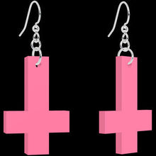Load image into Gallery viewer, Pink Inverted Cross Dangle Earrings