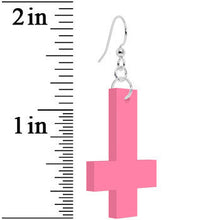 Load image into Gallery viewer, Pink Inverted Cross Dangle Earrings