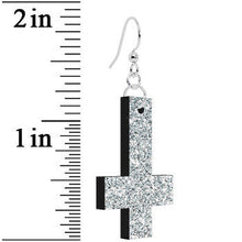 将图片加载到图库查看器,Diamond Dust Glitter Inverted Cross Dangle Earrings