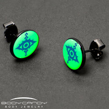 Load image into Gallery viewer, Black Anodized Evil Eye Glow in the Dark Stud Earrings by Onyx O