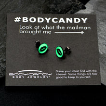 将图片加载到图库查看器,Black Anodized Steel Lipstick Kiss Mark Glow in the Dark Stud Earrings by Onyx O