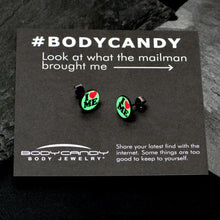 Load image into Gallery viewer, Black Anodized Steel Glow in the Dark Stud Earrings by Onyx O