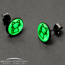 Load image into Gallery viewer, Black Anodized Kitty Cat Glow in the Dark Stud Earrings by Onyx O