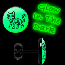 Load image into Gallery viewer, Black Anodized Skeleton Kitty Cat Glow in the Dark Stud Earrings by Onyx O