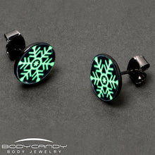 Load image into Gallery viewer, Black Anodized Glow in the Dark Holiday Snowflake Stud Earrings by Onyx O
