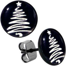 Load image into Gallery viewer, Black Anodized Glow in the Dark Holiday Christmas Tree Stud Earrings by Onyx O