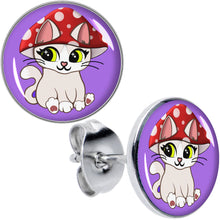 将图片加载到图库查看器,Polka Dot Mushroom Hat Cat Stud Earrings by Onyx O