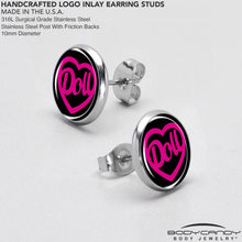 Load image into Gallery viewer, Hollow Heart Doll Word Stud Earrings by Onyx O