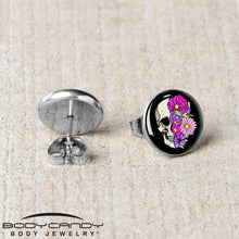 Load image into Gallery viewer, Floral Flowers Skull Stud Earrings by Onyx O