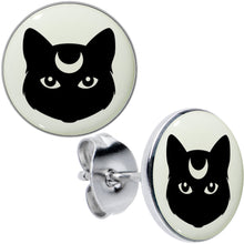 将图片加载到图库查看器,Mystic Kitty Cat Glow in the Dark Stud Earrings by Onyx O