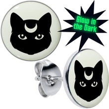将图片加载到图库查看器,Mystic Kitty Cat Glow in the Dark Stud Earrings by Onyx O