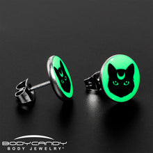 将图片加载到图库查看器,Mystic Kitty Cat Glow in the Dark Stud Earrings by Onyx O