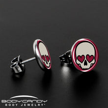 将图片加载到图库查看器,Valentine Heart Skull Stud Earrings