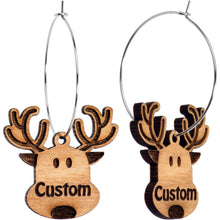 Load image into Gallery viewer, Custom Natural Wood Holiday Reindeer Personalized Hoop Earrings