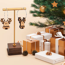 Load image into Gallery viewer, Custom Natural Wood Holiday Reindeer Personalized Hoop Earrings