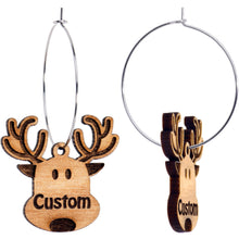Load image into Gallery viewer, Custom Natural Wood Holiday Reindeer Personalized Hoop Earrings