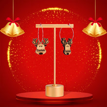Load image into Gallery viewer, Custom Natural Wood Holiday Reindeer Personalized Hoop Earrings