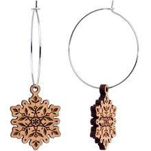 Load image into Gallery viewer, Natural Wood Snowflake Hoop Earrings