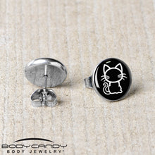 将图片加载到图库查看器,Black and White Kitty Cat Stud Earrings by Onyx O