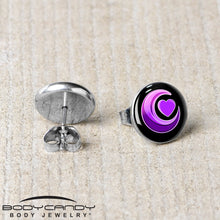 Load image into Gallery viewer, Crescent Moon Heart Stud Earrings by Onyx O