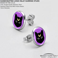 Load image into Gallery viewer, Black Mystic Kitty Cat Stud Earrings by Onyx O